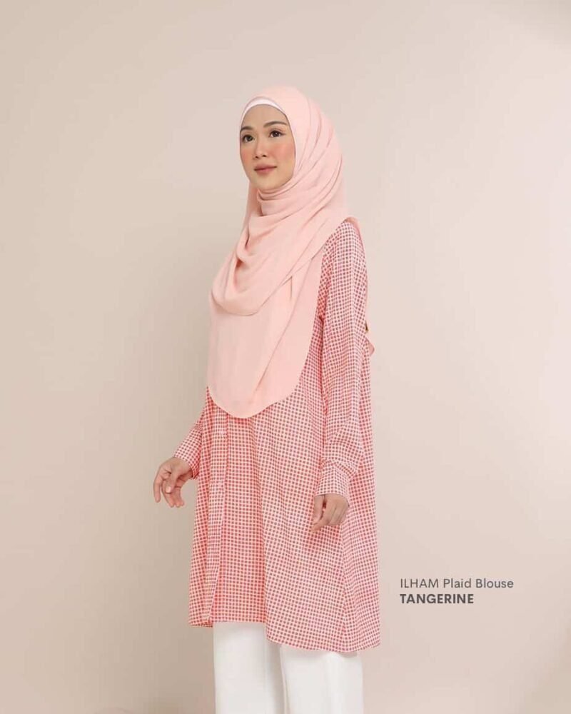 ILHAM Plaid Blouse | Tangerine - Image 1