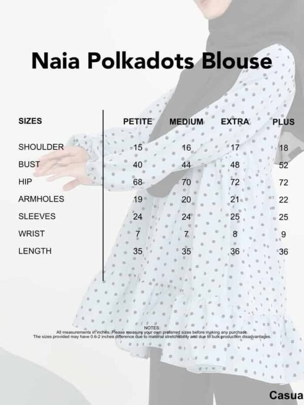 size chart naia polkadots